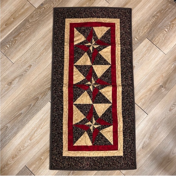 Handmade Quilted Table Runner - Reversible Star Pattern - 46” x 23” - Picture 2 of 7